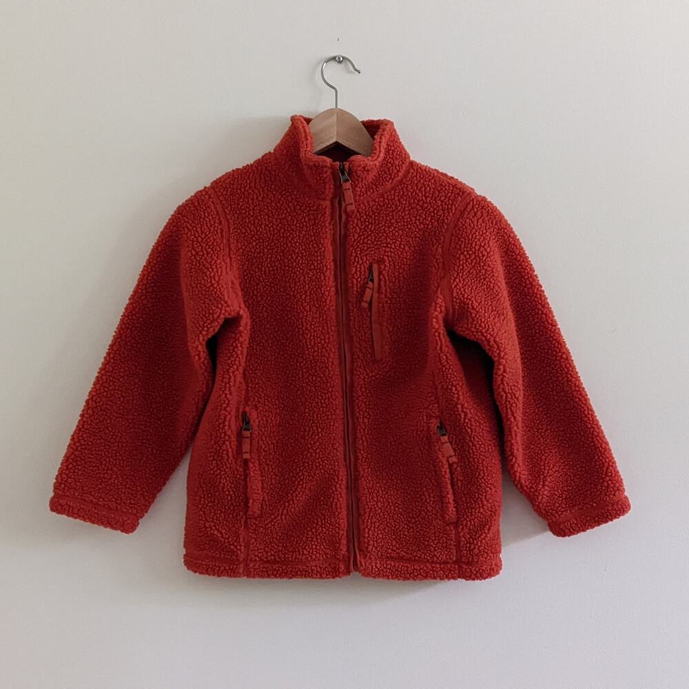 Lands End Kids Heavy Weight Full Zip Sherpa Jacket Orange Size S (7-8) Lined